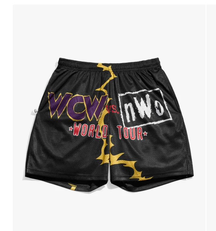 Men's WCW Vs. NWo World Tour Retro Basketball Mesh Shorts Y2K Oversized Quick Drying Shorts Suitable for Daily and Training Wear