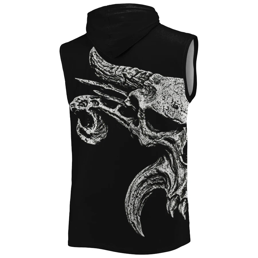 Men's Brock Lesnar All Over Skull Hooded Tank 3D Printed Quick Drying Breathable Gym Tank Top Sports Casual Sleeveless Hoodie