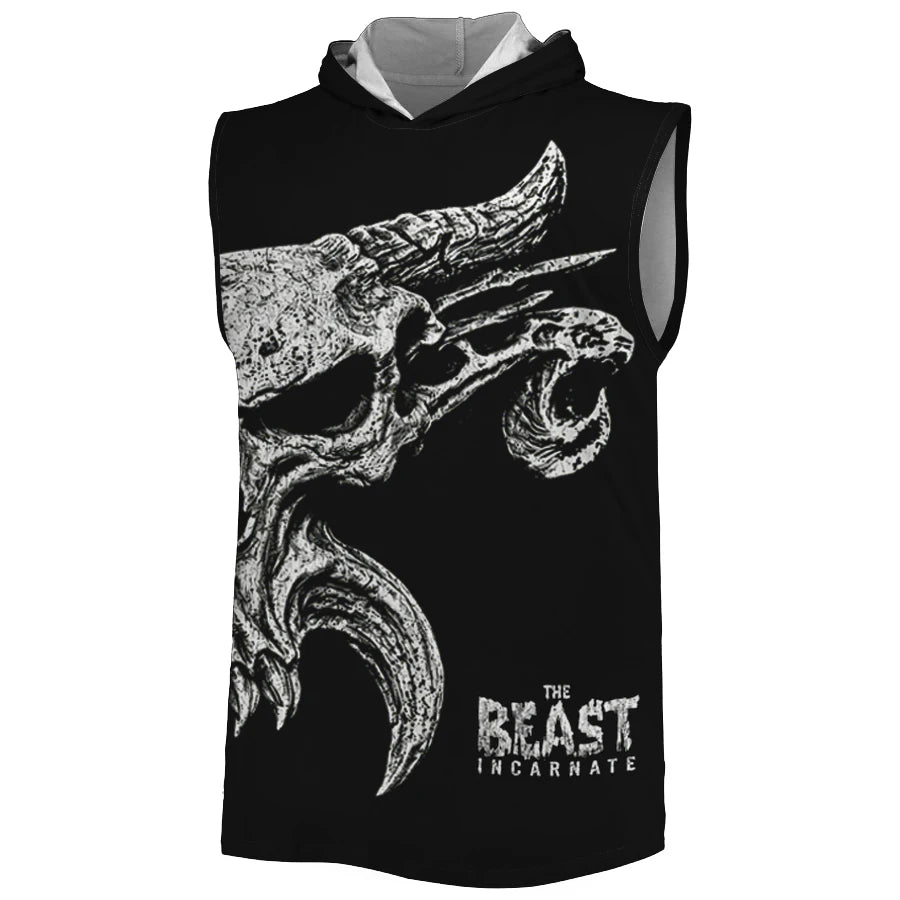 Men's Brock Lesnar All Over Skull Hooded Tank 3D Printed Quick Drying Breathable Gym Tank Top Sports Casual Sleeveless Hoodie