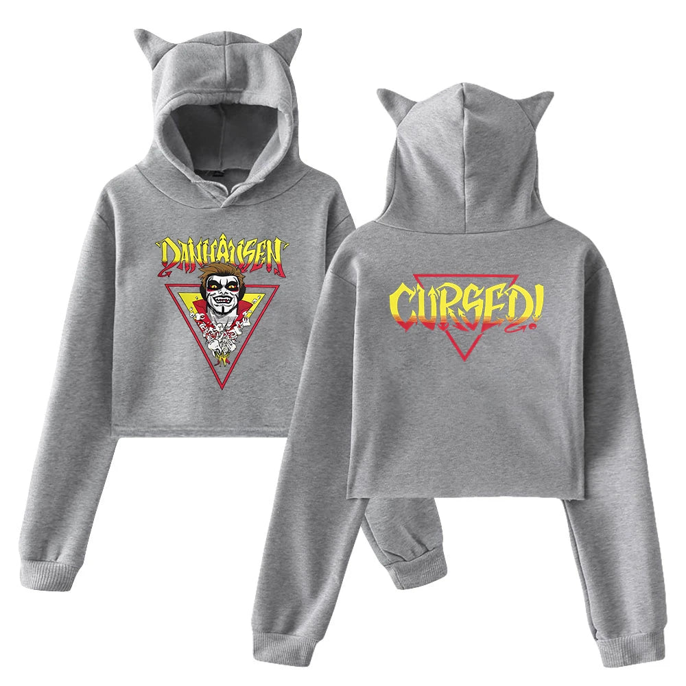 Danhausen Cursed Hoodie 2026 New Star Cat Ears Hooded Sweatshirt Long Sleeve Crop Top Women's Clothes