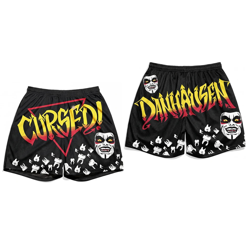 Men's Danhausen Wrestling Shorts Horror Cursed Teeth Gothic Mesh Shorts Unisex Harajuku Casual Streetwear Gym Beach Shorts
