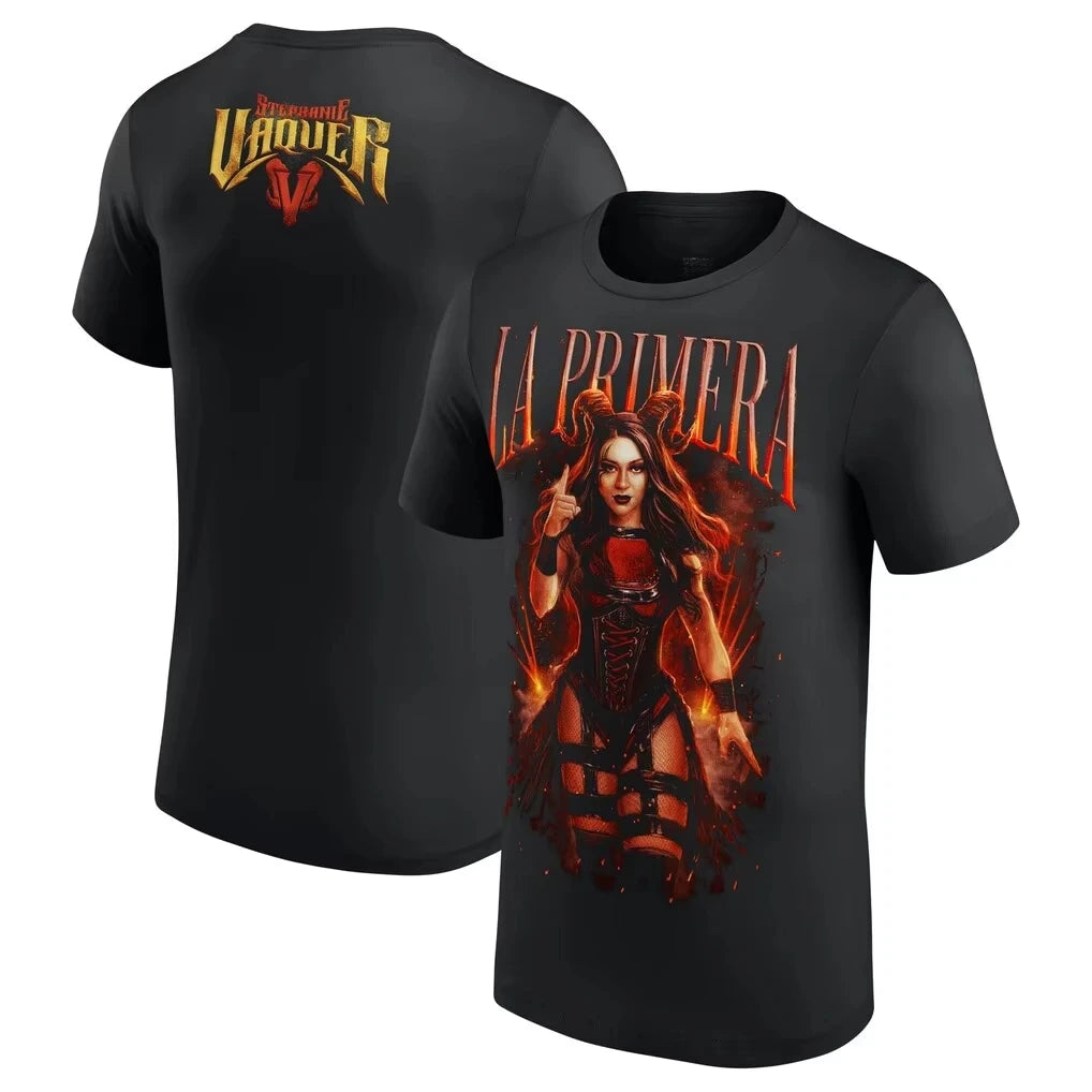Retro La Primera Stephanie Vaquer Wrestling Graphic T Shirt for Men 100% Cotton Oversized Streetwear Black 2026 New