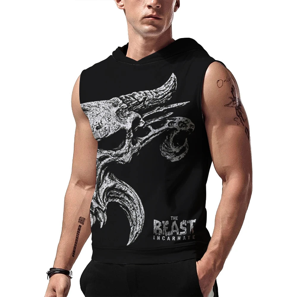 Men's Brock Lesnar All Over Skull Hooded Tank 3D Printed Quick Drying Breathable Gym Tank Top Sports Casual Sleeveless Hoodie