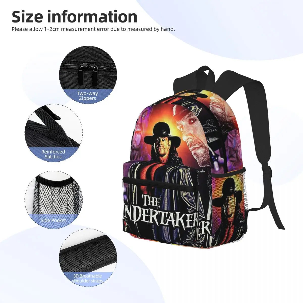 The Undertaker Wrestling Professional Wrestler Student Backpack School Bag Hiking Daypack for Boys Girl Bookbag Shoulder Bag