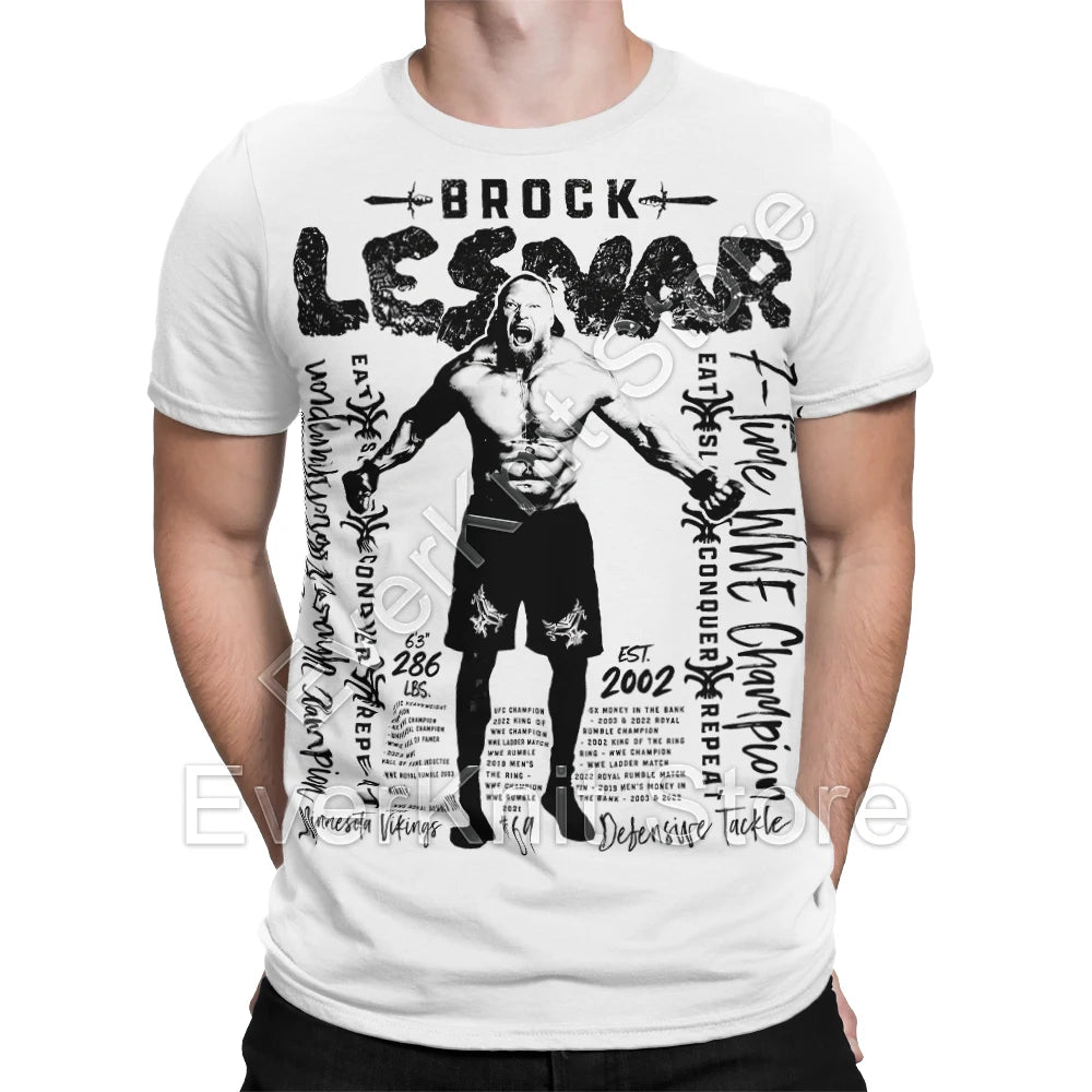 Men's White Brock Lesnar Career Highlights Oversized Boxy T-Shirt 3D Printed Sports Quick Dry Short Sleeve Daily Casual T-Shirts