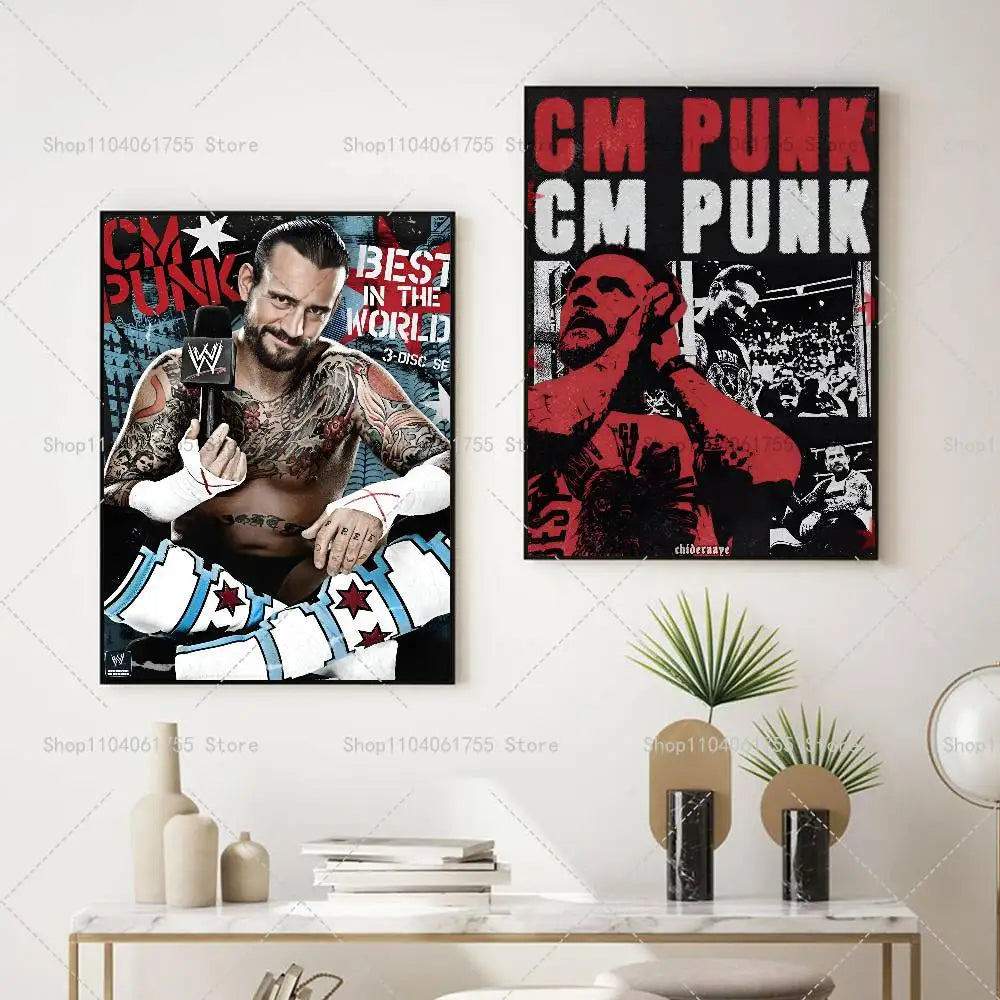 Wrestler CM Punk Poster Self-adhesive Art Waterproof Paper Sticker Coffee House Bar Room Wall Decor