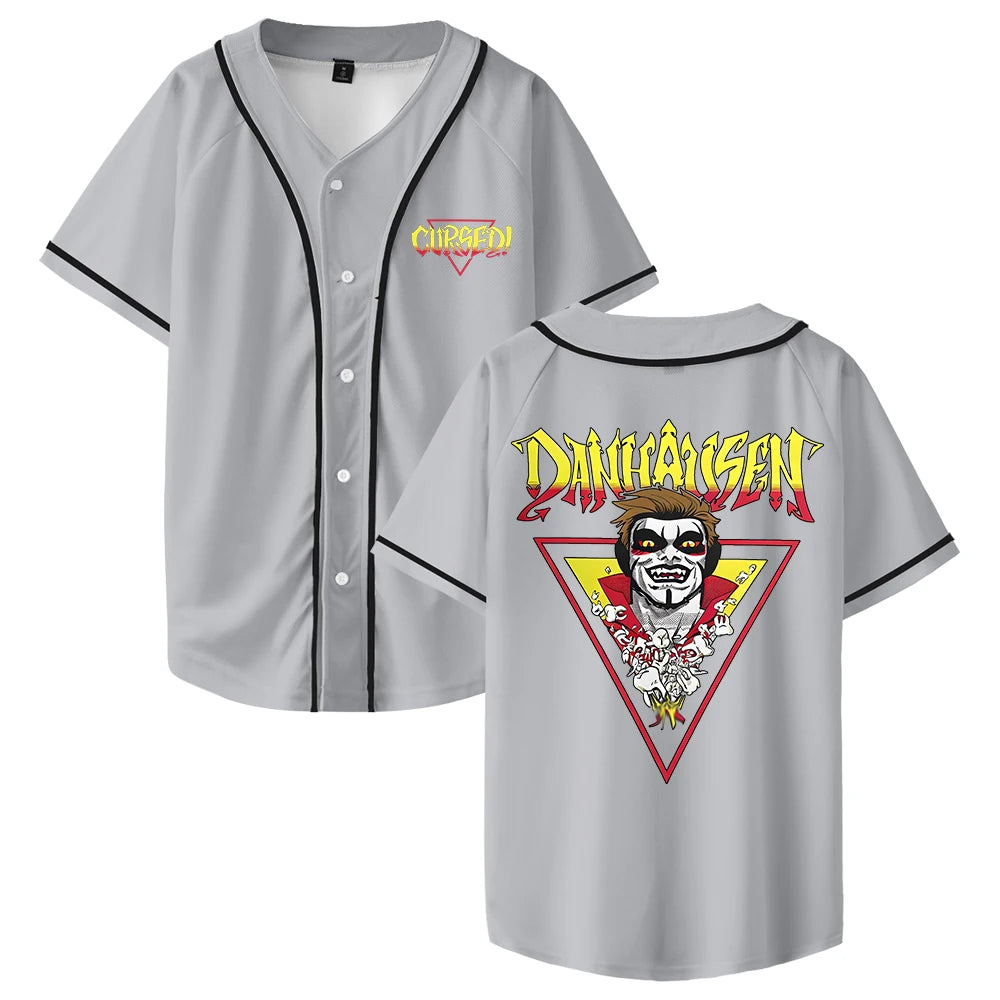 Danhausen Cursed Jersey Baseball Jacket Shirts V-Neck Short Sleeve Button-up Tee Women Men Streetwear Tops
