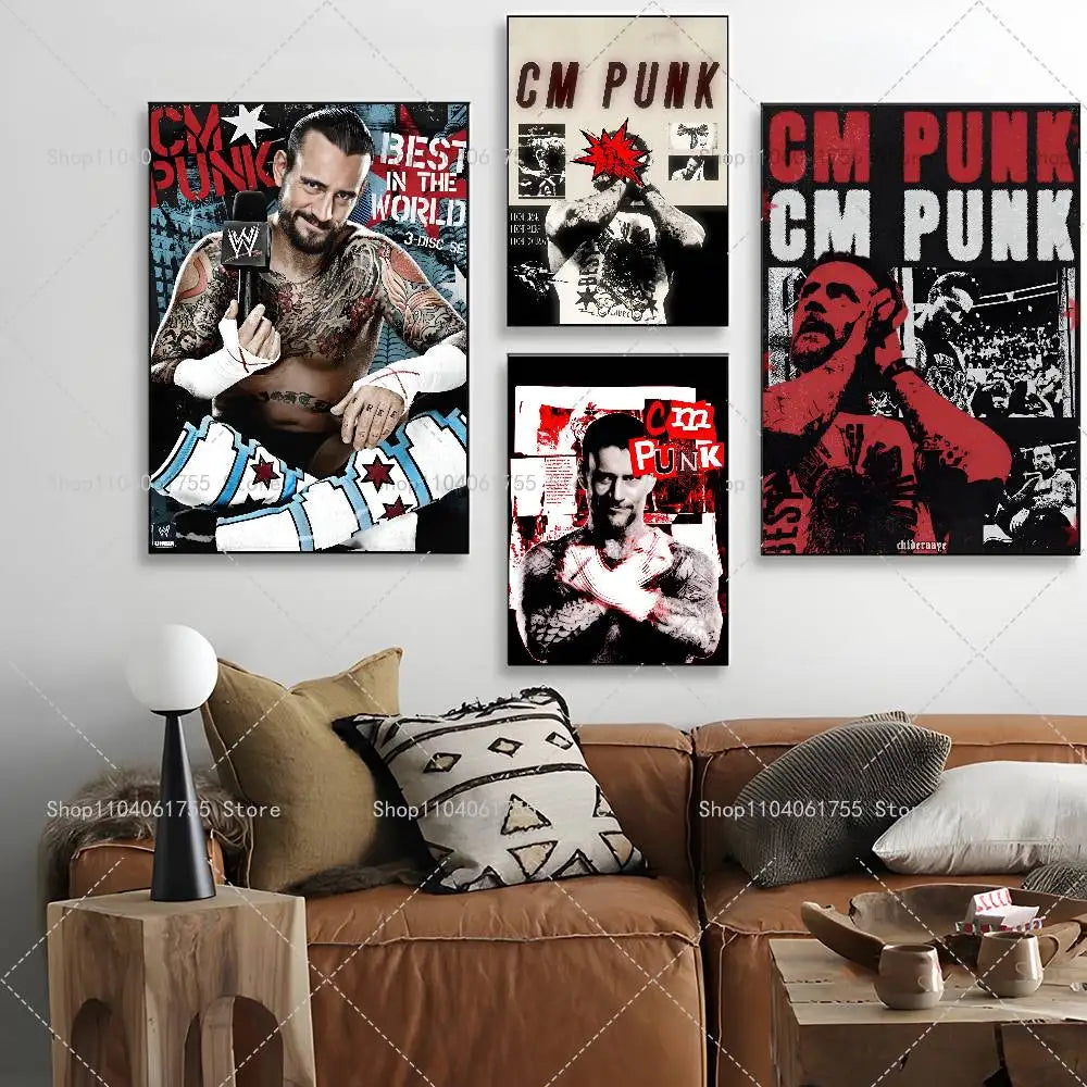 Wrestler CM Punk Poster Self-adhesive Art Waterproof Paper Sticker Coffee House Bar Room Wall Decor