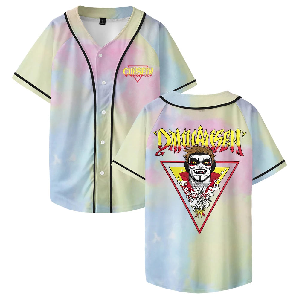 Danhausen Cursed Jersey Baseball Jacket Shirts V-Neck Short Sleeve Button-up Tee Women Men Streetwear Tops