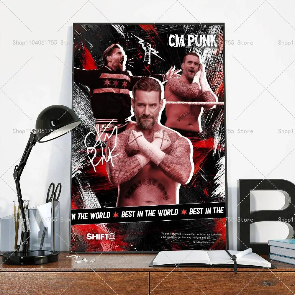 Wrestler CM Punk Poster Self-adhesive Art Waterproof Paper Sticker Coffee House Bar Room Wall Decor