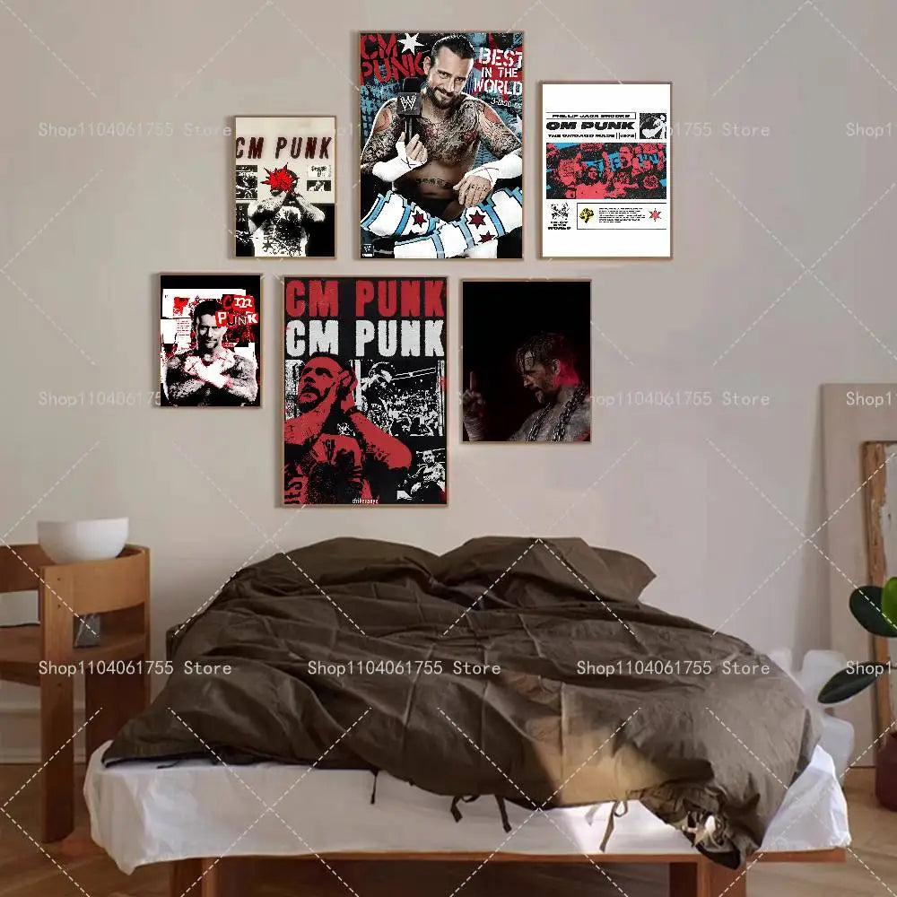 Wrestler CM Punk Poster Self-adhesive Art Waterproof Paper Sticker Coffee House Bar Room Wall Decor