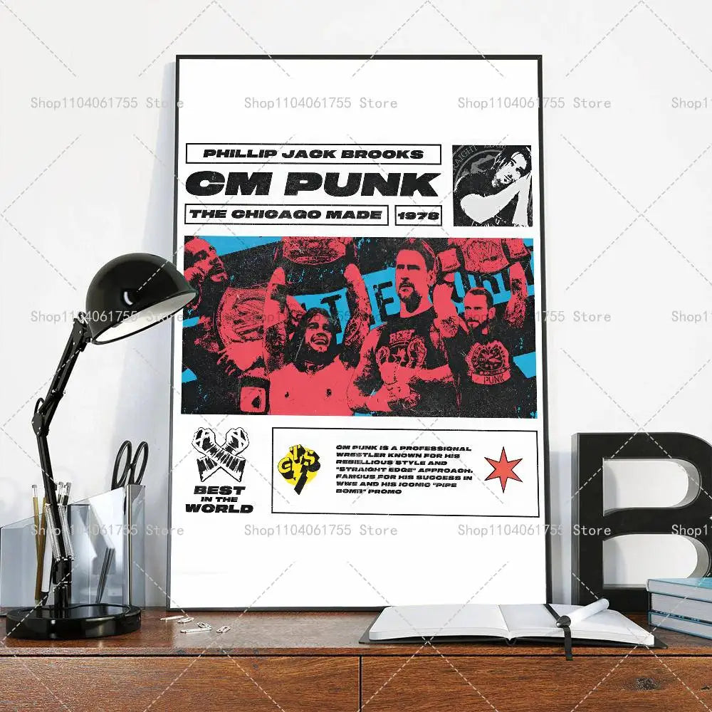 Wrestler CM Punk Poster Self-adhesive Art Waterproof Paper Sticker Coffee House Bar Room Wall Decor
