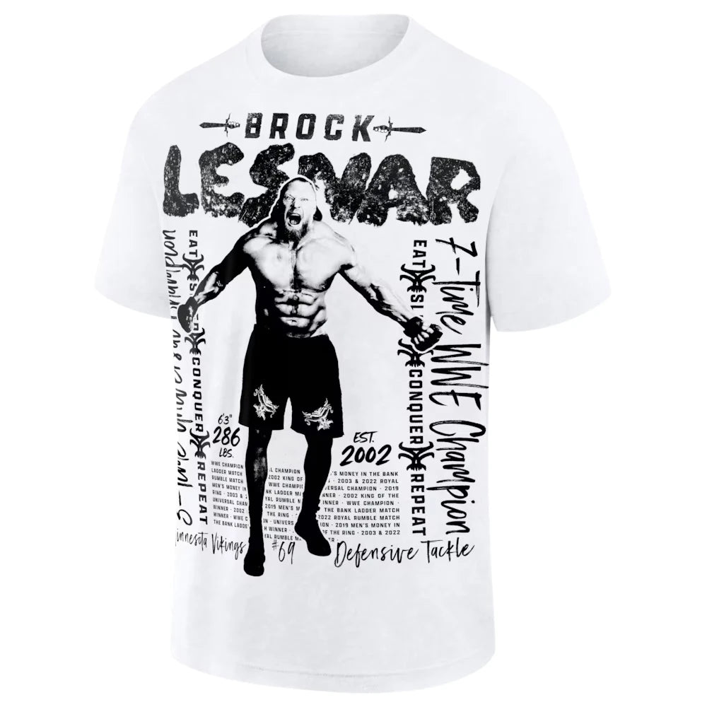 Men's White Brock Lesnar Career Highlights Oversized Boxy T-Shirt 3D Printed Sports Quick Dry Short Sleeve Daily Casual T-Shirts