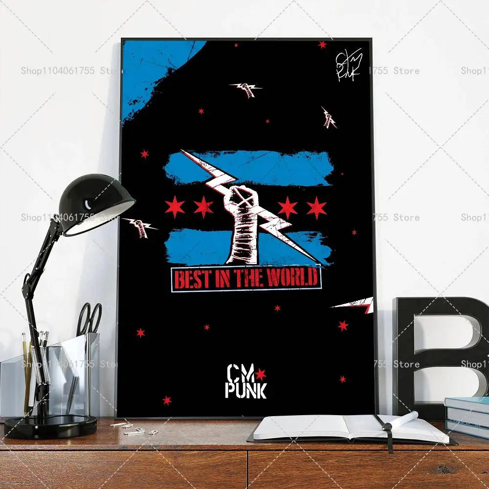Wrestler CM Punk Poster Self-adhesive Art Waterproof Paper Sticker Coffee House Bar Room Wall Decor