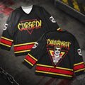 Danhausen Cursed Graphic Hockey Jersey Men Long Sleeve V Neck Top Retro Wrestling Fan Tee Streetwear Casual Sports Jersey Moto