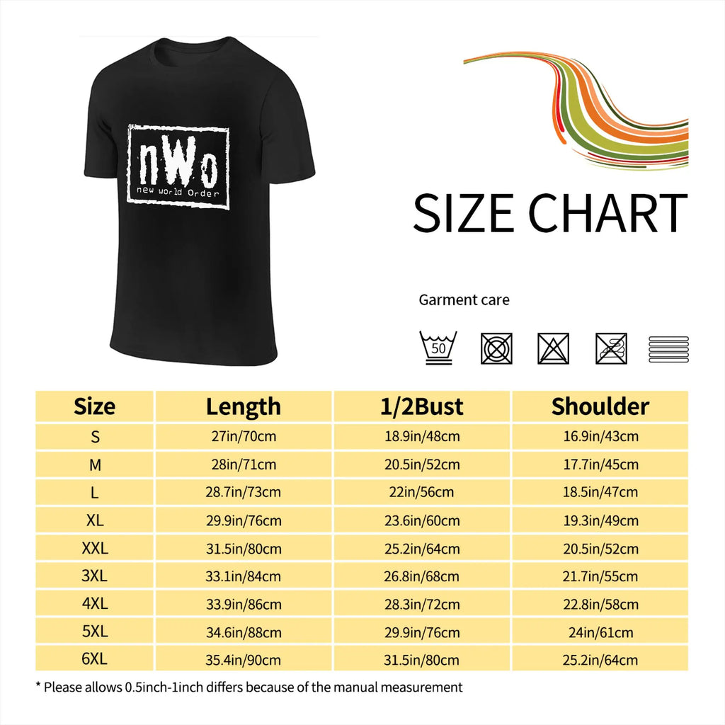 NWO New World Order Wrestling Men T-Shirt Double Sided Plus Size T Shirts Men's O-Neck Cotton Tees Short Summer Male