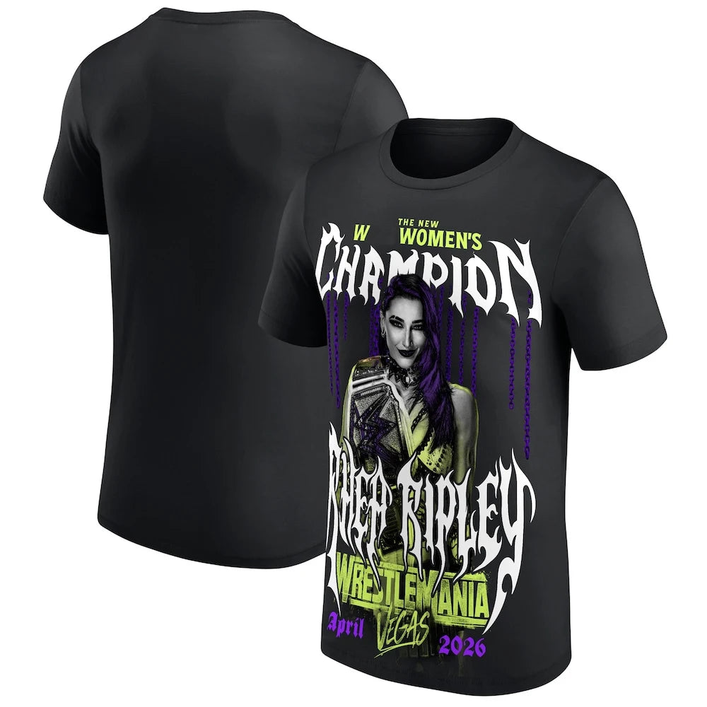 Men's Black Rhea Ripley WrestleMania 42 Winner T-Shirt 3D Printed Quick Drying Short Sleeve Outdoor Sports Casual T-Shirt 6xl