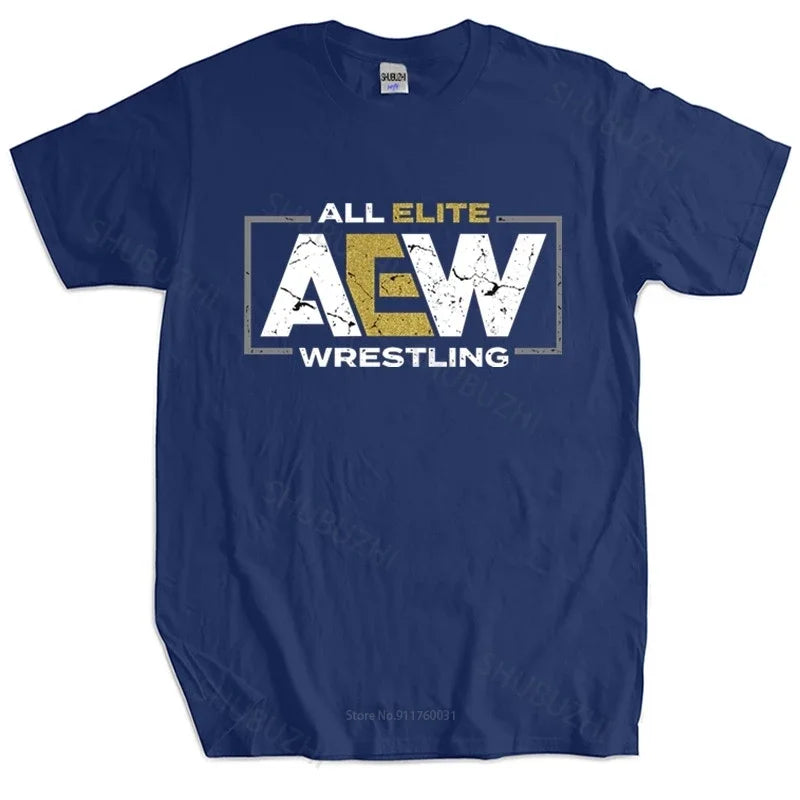 Men Cotton T Shirt Summer Tops Brand All Elite AEW Wrestling AEW Logo men t-shirt Bigger Size Homme Black T-shirt