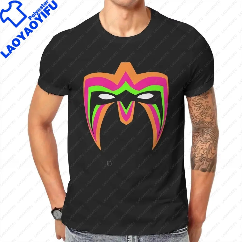 Vintage Wrestling Creative Printed TShirt for Men Ultimate Warrior Mask Round Collar Fitness T Shirt Personalize Gift Clothes