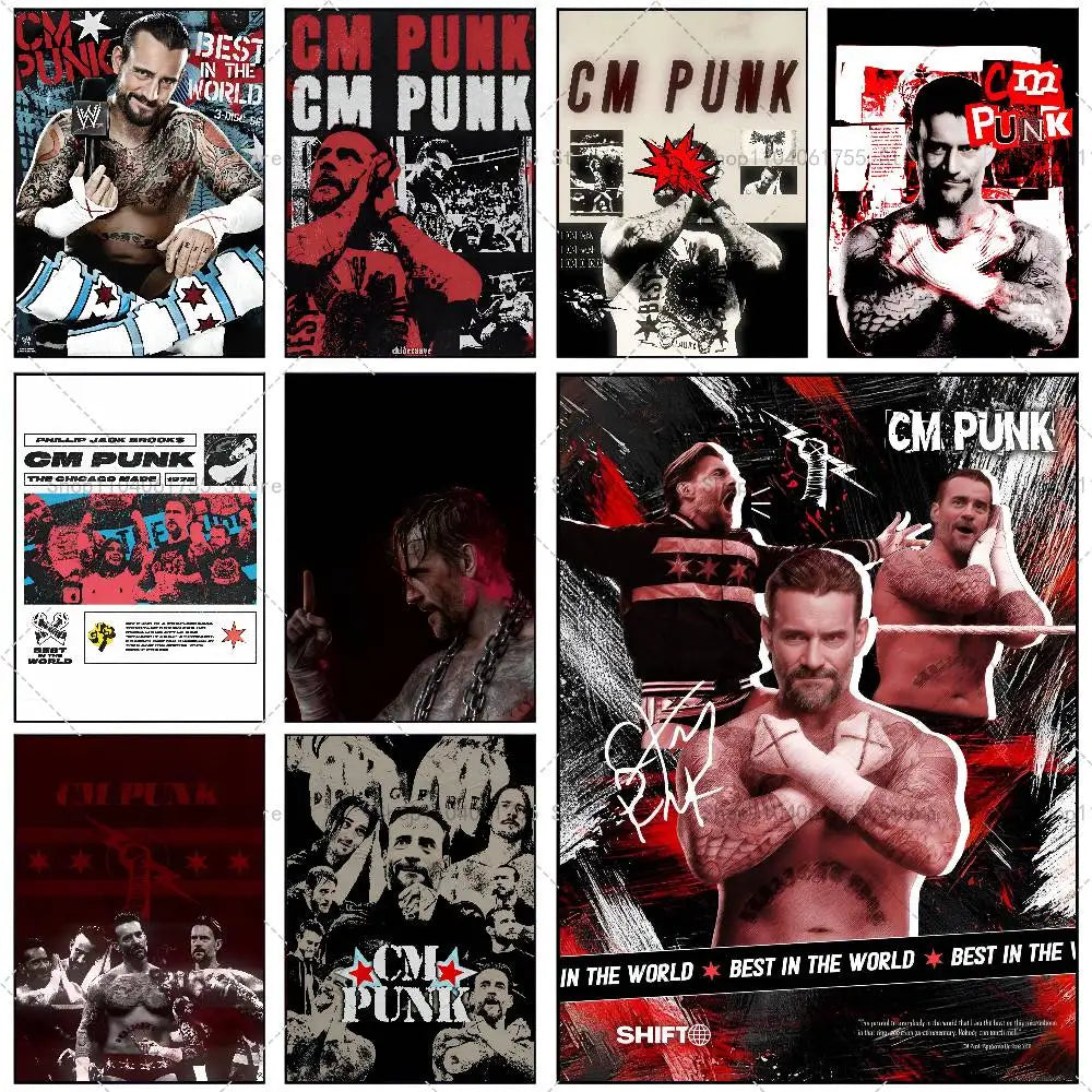 Wrestler CM Punk Poster Self-adhesive Art Waterproof Paper Sticker Coffee House Bar Room Wall Decor