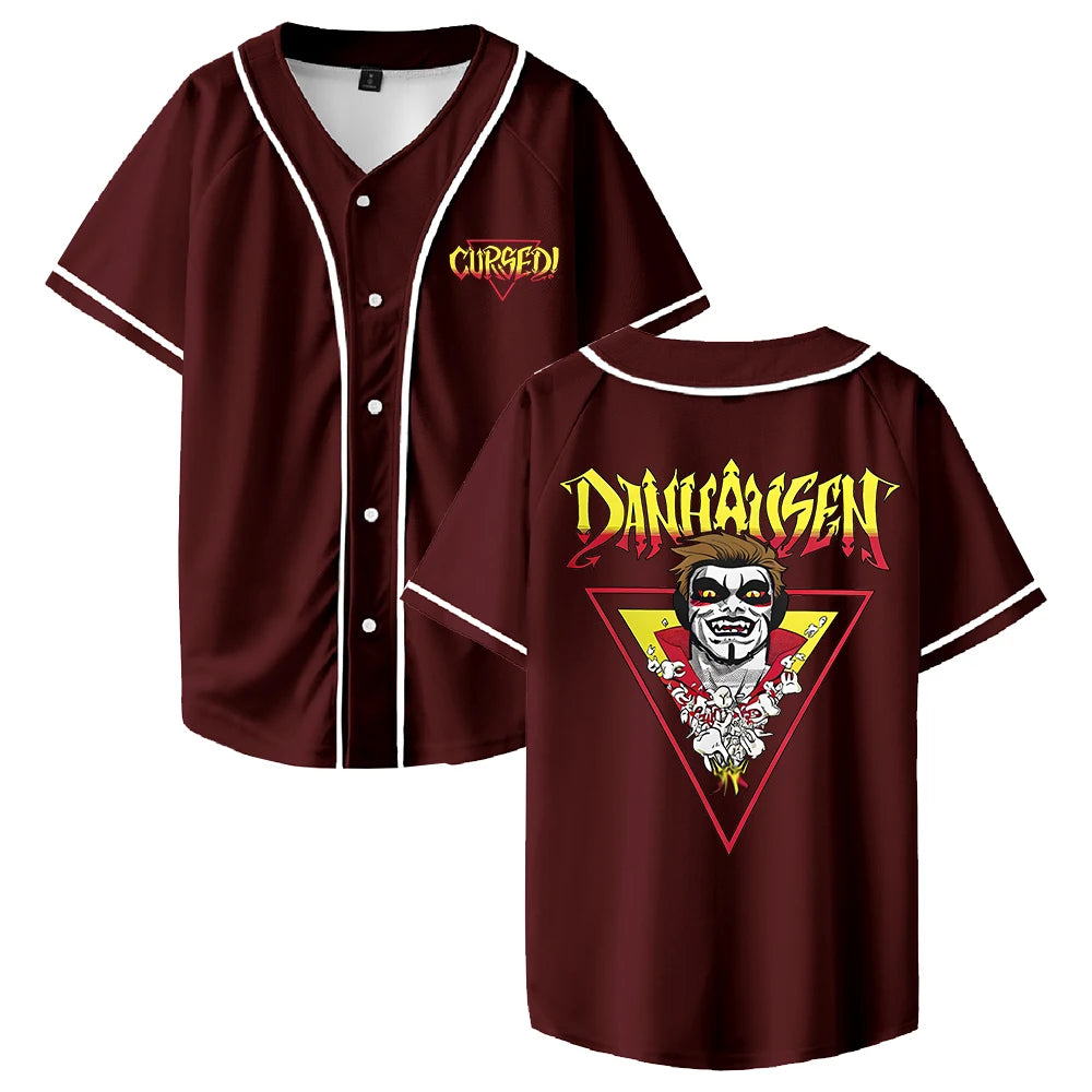 Danhausen Cursed Jersey Baseball Jacket Shirts V-Neck Short Sleeve Button-up Tee Women Men Streetwear Tops