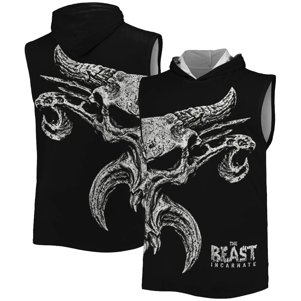 Men's Brock Lesnar All Over Skull Hooded Tank 3D Printed Quick Drying Breathable Gym Tank Top Sports Casual Sleeveless Hoodie