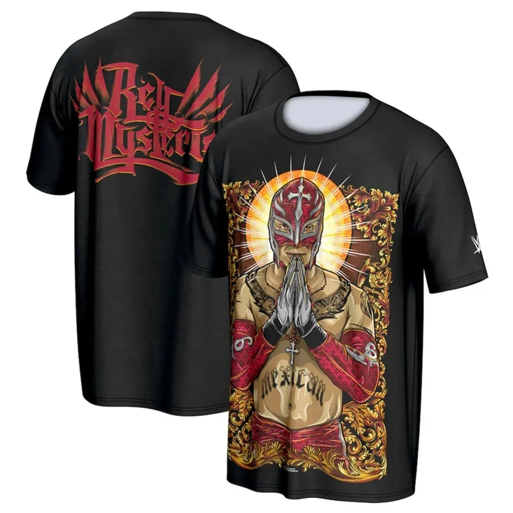 Summer Men's 3D Printing Famous Wrestler Rey Mysterio T-shirt Children's Street Round Neck Sports Large Breathable And Cool Top