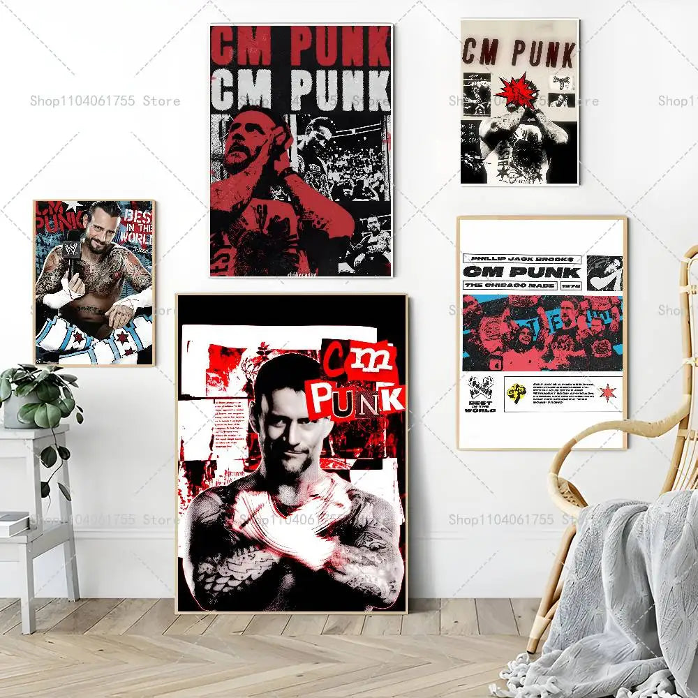 Wrestler CM Punk Poster Self-adhesive Art Waterproof Paper Sticker Coffee House Bar Room Wall Decor