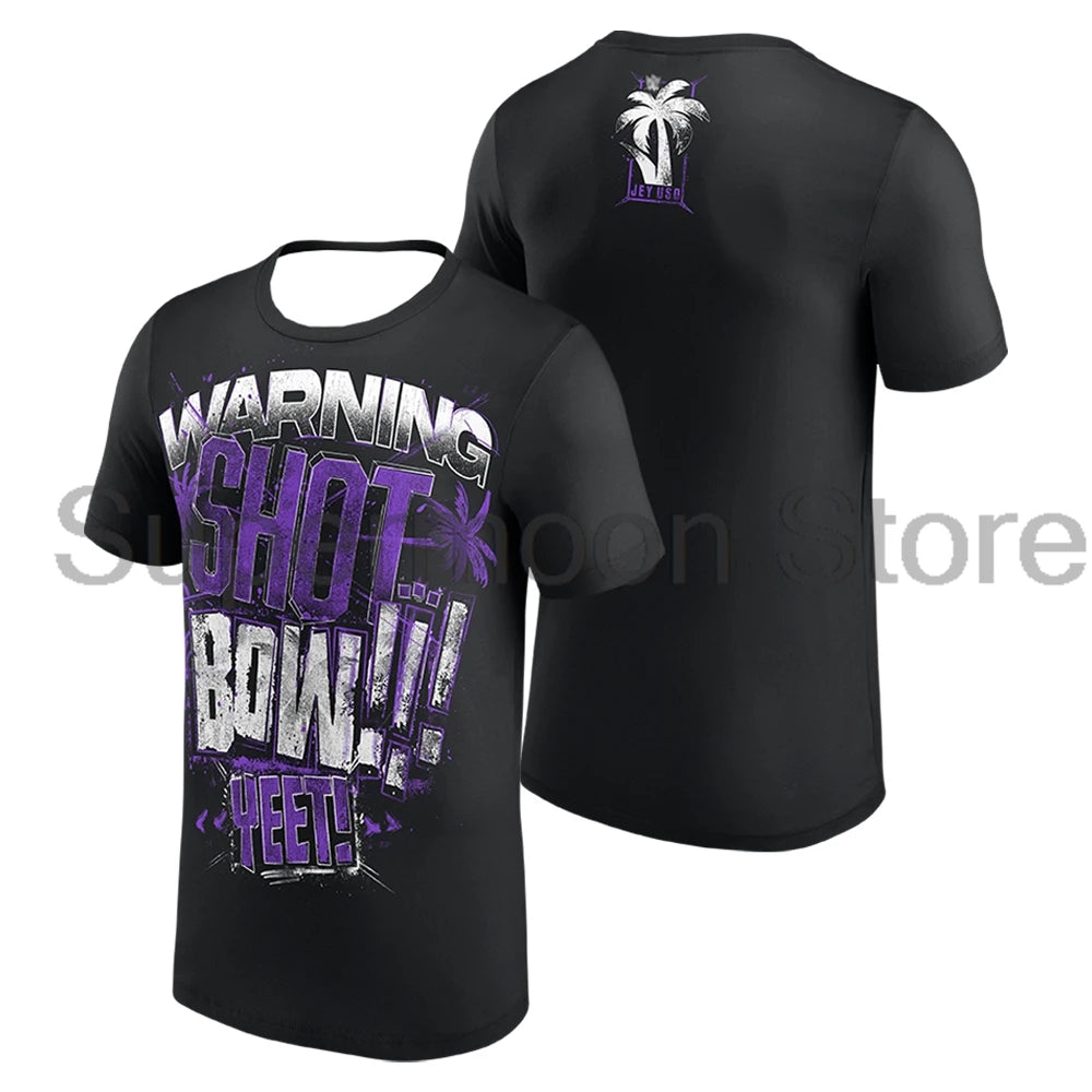 Jey Uso Warning Shot T-shirt Crewneck Short Sleeve Polyester Tee Women Men Streetwear Tops