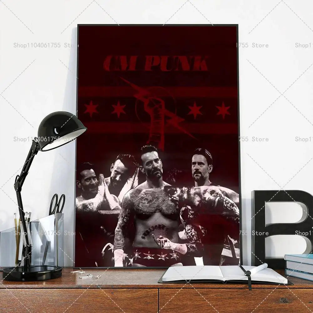 Wrestler CM Punk Poster Self-adhesive Art Waterproof Paper Sticker Coffee House Bar Room Wall Decor