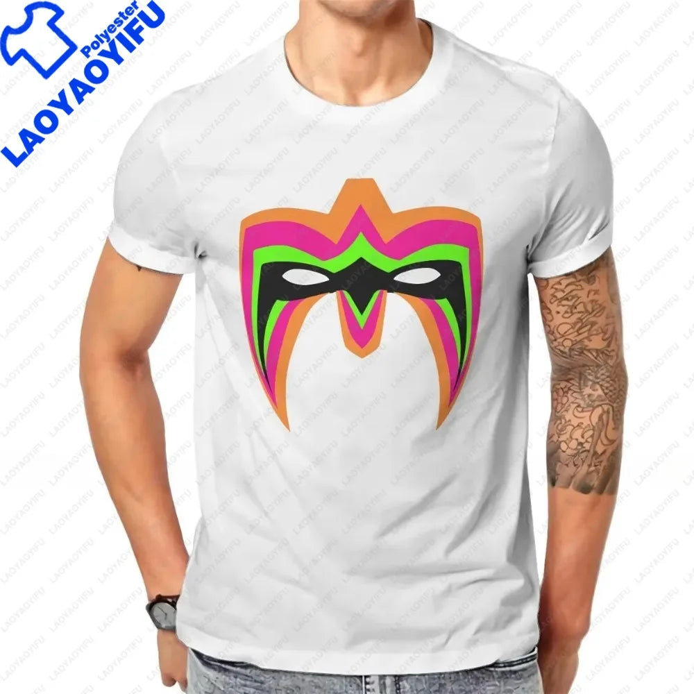 Vintage Wrestling Creative Printed TShirt for Men Ultimate Warrior Mask Round Collar Fitness T Shirt Personalize Gift Clothes