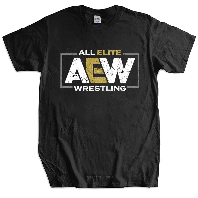 Men Cotton T Shirt Summer Tops Brand All Elite AEW Wrestling AEW Logo men t-shirt Bigger Size Homme Black T-shirt