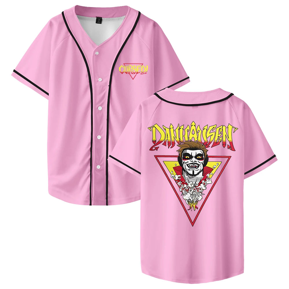 Danhausen Cursed Jersey Baseball Jacket Shirts V-Neck Short Sleeve Button-up Tee Women Men Streetwear Tops