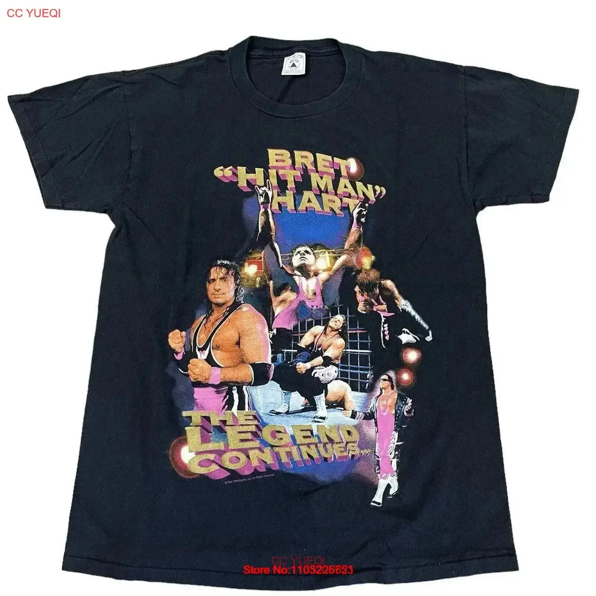 Vintage Bret The Hitman Hart T shirt Wwf Wrestling 1996 Washed Casual Stretched Slightly Comfortable Soft Breathable vintage