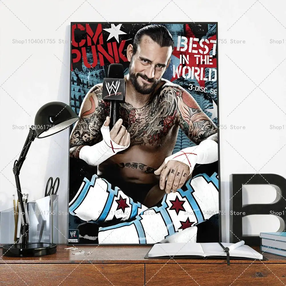 Wrestler CM Punk Poster Self-adhesive Art Waterproof Paper Sticker Coffee House Bar Room Wall Decor