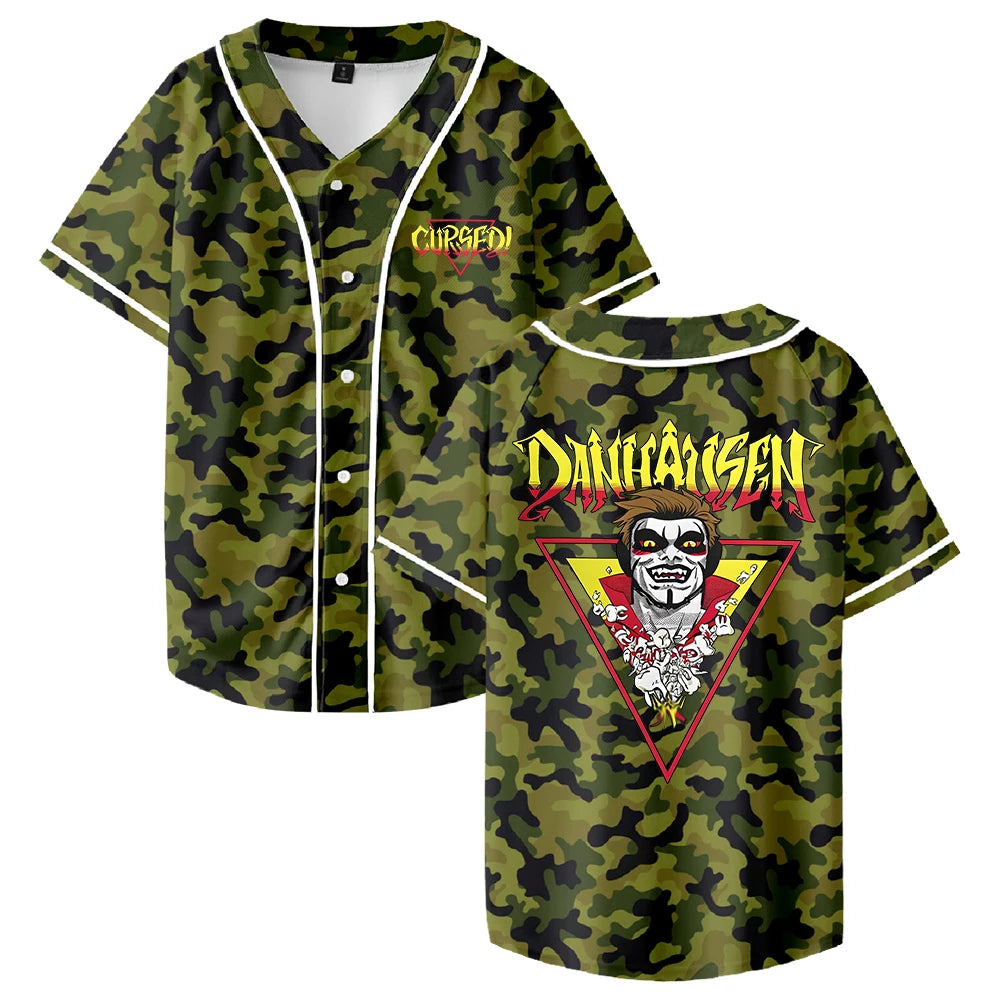Danhausen Cursed Jersey Baseball Jacket Shirts V-Neck Short Sleeve Button-up Tee Women Men Streetwear Tops