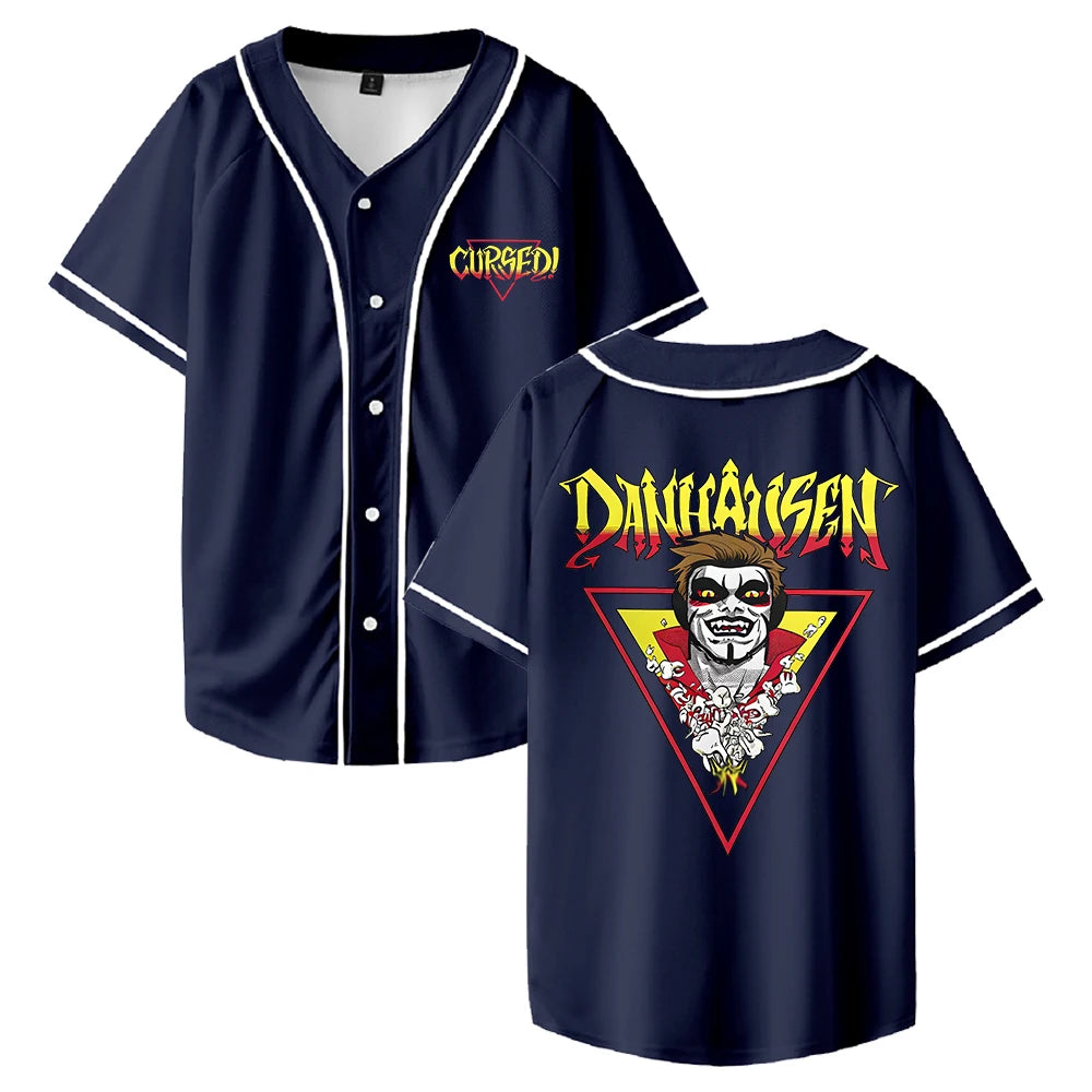 Danhausen Cursed Jersey Baseball Jacket Shirts V-Neck Short Sleeve Button-up Tee Women Men Streetwear Tops