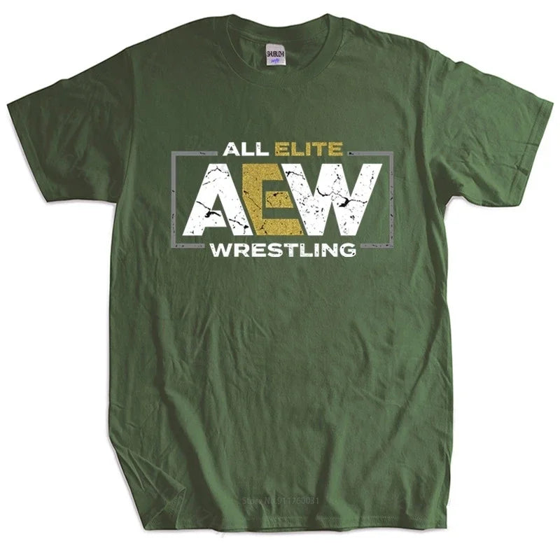 Men Cotton T Shirt Summer Tops Brand All Elite AEW Wrestling AEW Logo men t-shirt Bigger Size Homme Black T-shirt