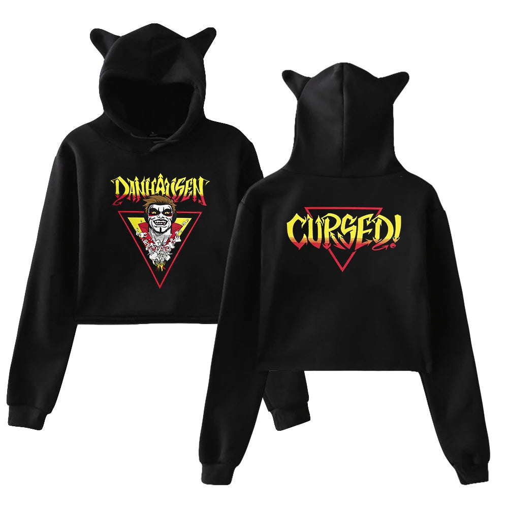 Danhausen Cursed Hoodie 2026 New Star Cat Ears Hooded Sweatshirt Long Sleeve Crop Top Women's Clothes