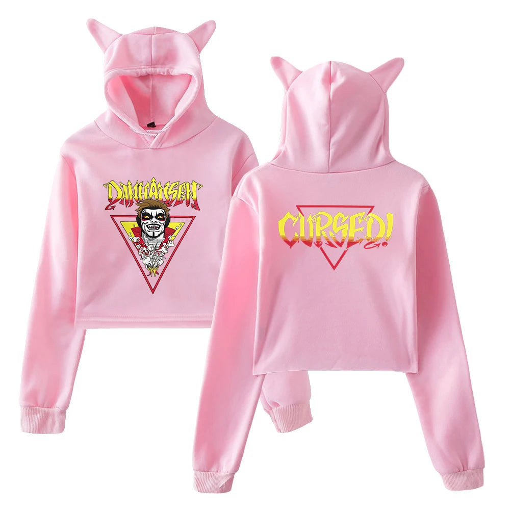 Danhausen Cursed Hoodie 2026 New Star Cat Ears Hooded Sweatshirt Long Sleeve Crop Top Women's Clothes