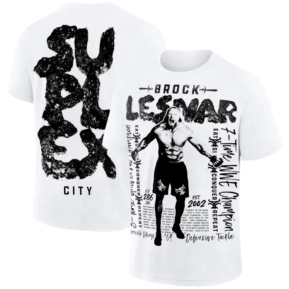 Men's White Brock Lesnar Career Highlights Oversized Boxy T-Shirt 3D Printed Sports Quick Dry Short Sleeve Daily Casual T-Shirts