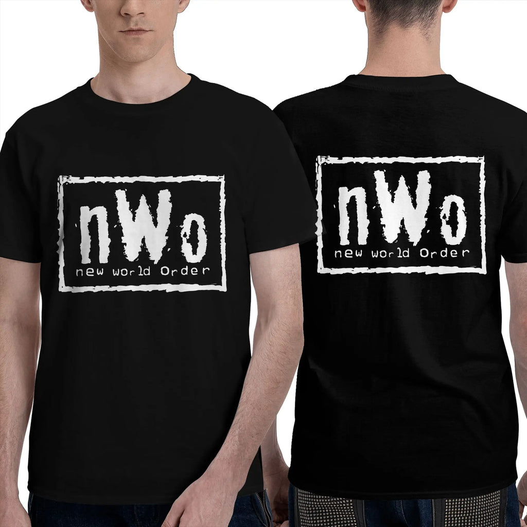 NWO New World Order Wrestling Men T-Shirt Double Sided Plus Size T Shirts Men's O-Neck Cotton Tees Short Summer Male