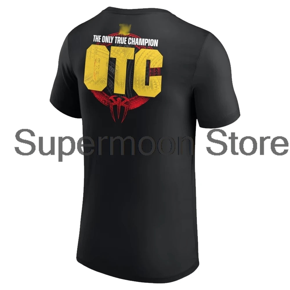 Roman Reigns Aura Cartoon T-shirt Crewneck Short Sleeve Polyester Black Tee Women Men Outdoor Streetwear Tops