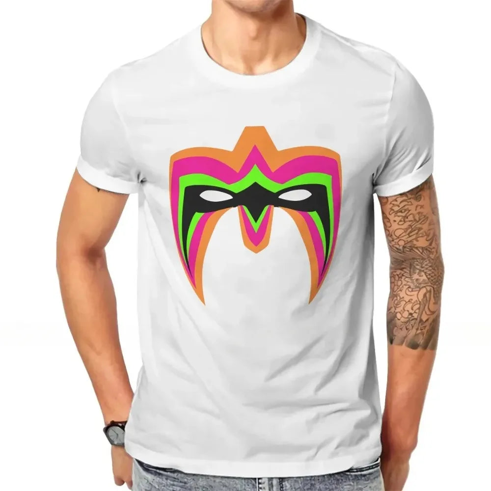 Vintage Wrestling Creative Printed TShirt for Men Ultimate Warrior Mask Round Collar Fitness T Shirt Personalize Gift Clothes