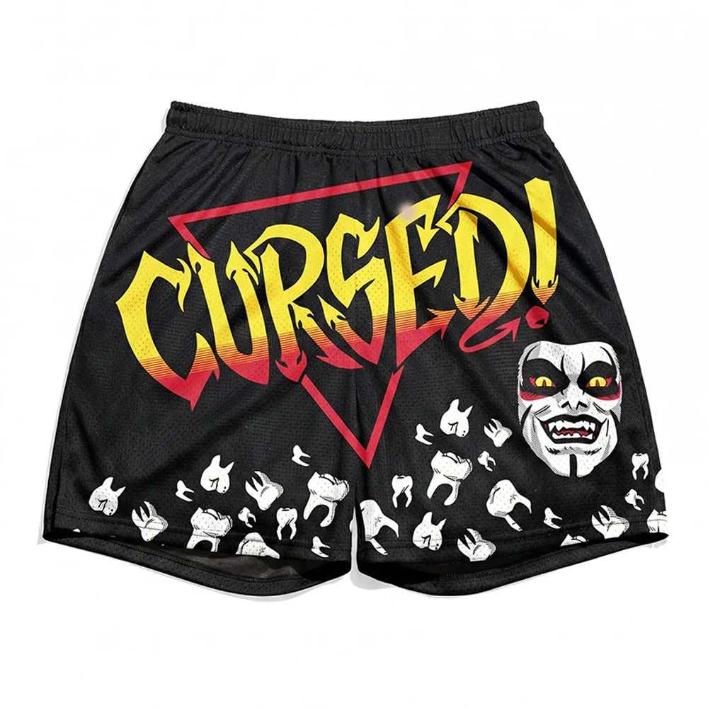 Men's Danhausen Wrestling Shorts Horror Cursed Teeth Gothic Mesh Shorts Unisex Harajuku Casual Streetwear Gym Beach Shorts
