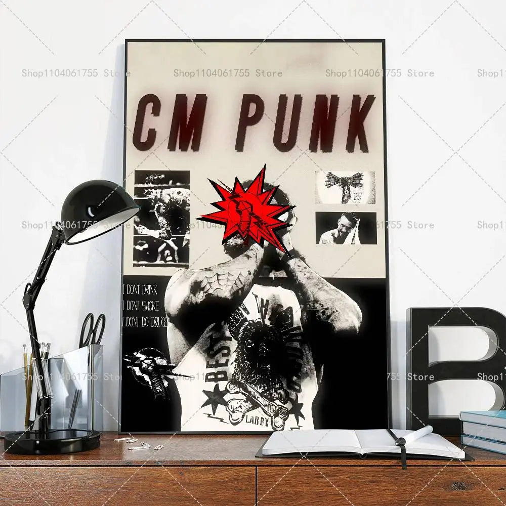 Wrestler CM Punk Poster Self-adhesive Art Waterproof Paper Sticker Coffee House Bar Room Wall Decor