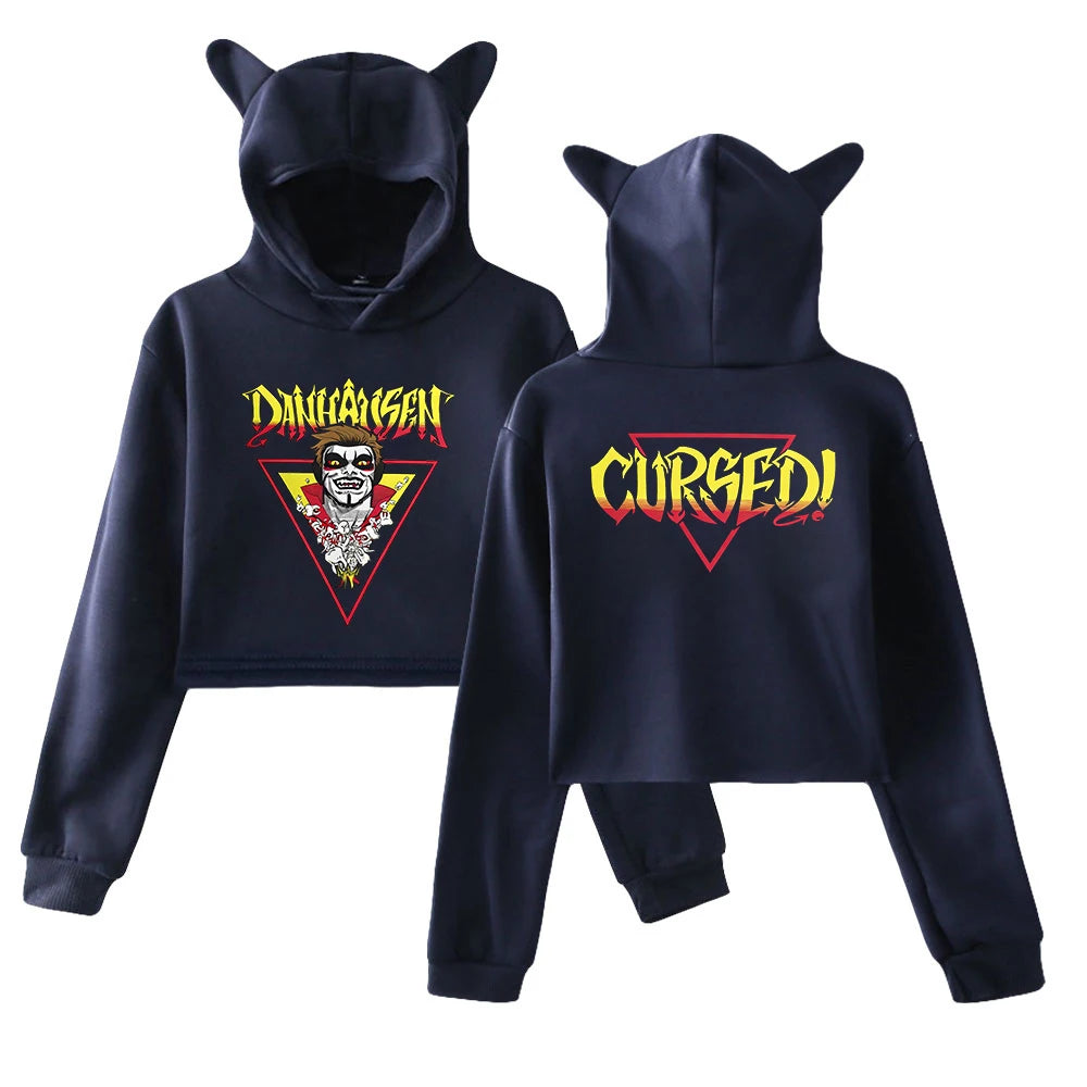 Danhausen Cursed Hoodie 2026 New Star Cat Ears Hooded Sweatshirt Long Sleeve Crop Top Women's Clothes