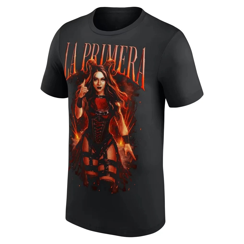 Retro La Primera Stephanie Vaquer Wrestling Graphic T Shirt for Men 100% Cotton Oversized Streetwear Black 2026 New