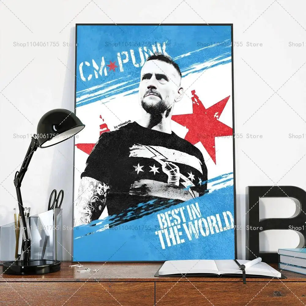 Wrestler CM Punk Poster Self-adhesive Art Waterproof Paper Sticker Coffee House Bar Room Wall Decor