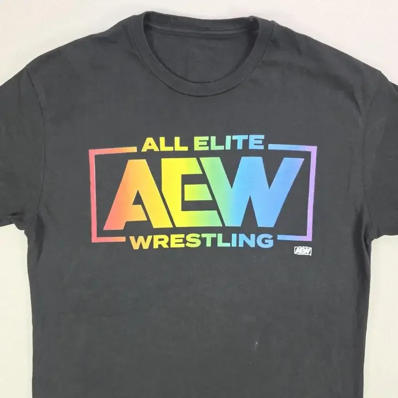 AEW All Elite Wrestling T Shirt Medium Black Rainbow Pride Spellout